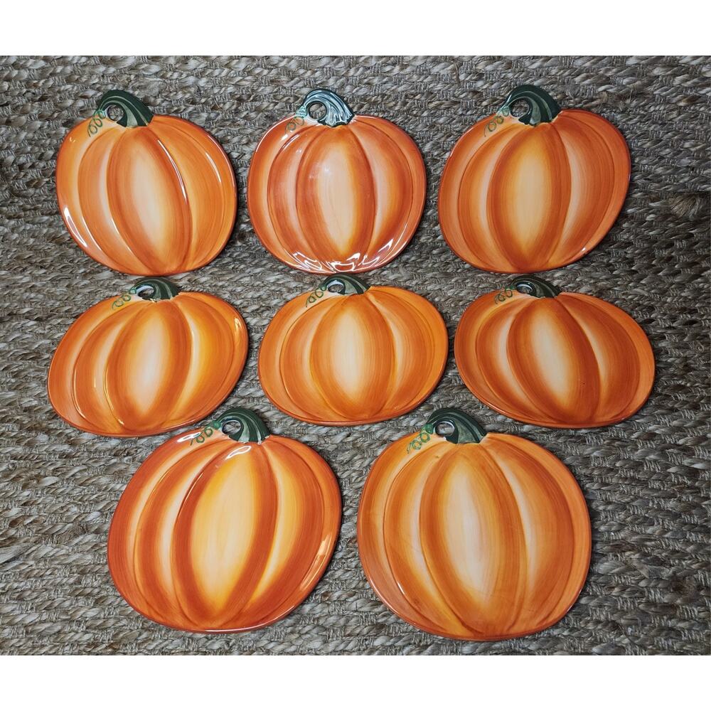 Vintage 8 Piece Mesa International Ceramic Pumpkin Plates Halloween Thanksgiving